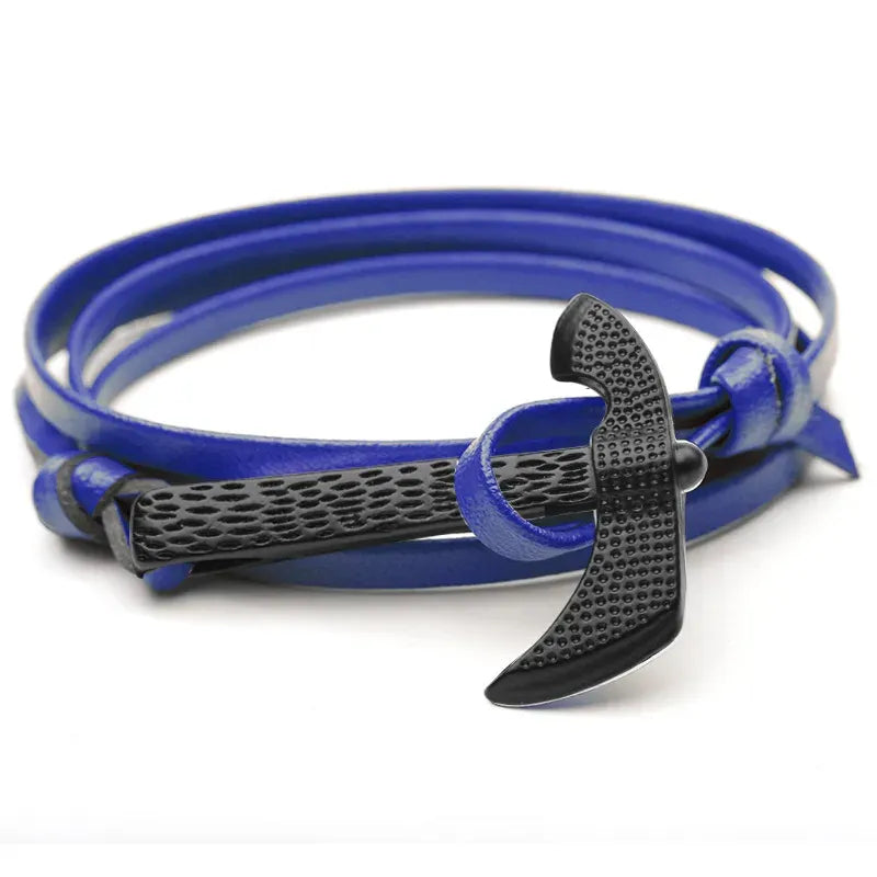 Pulsera cuero chacha azul#1959