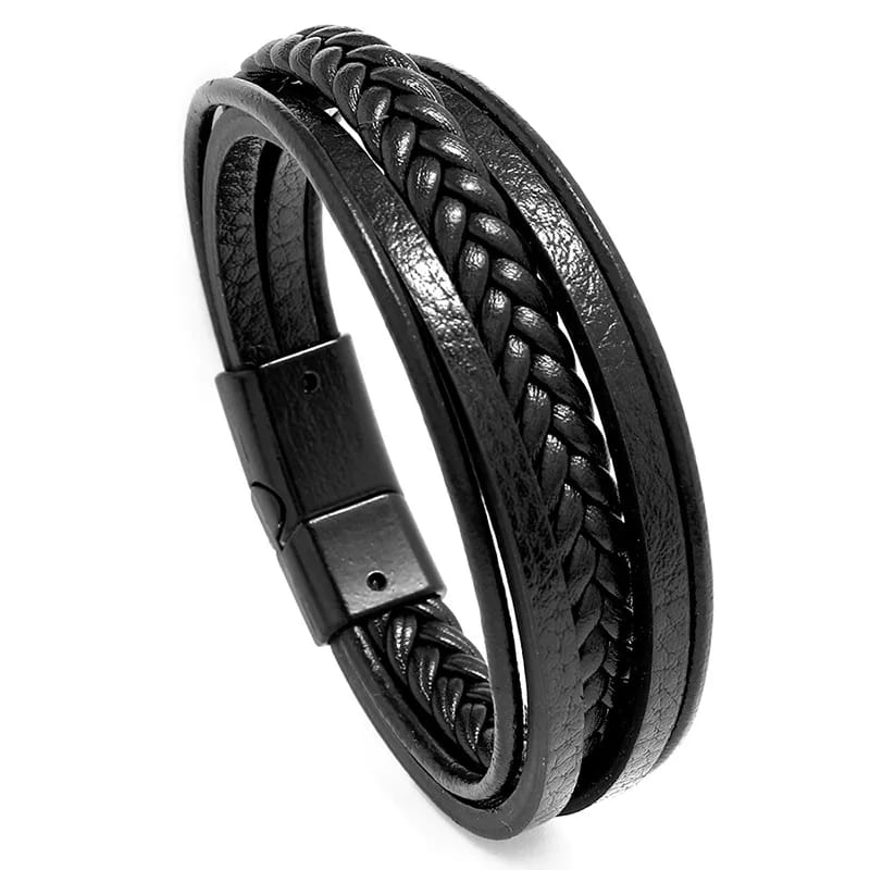 Pulsera cuero trenza negra#3181
