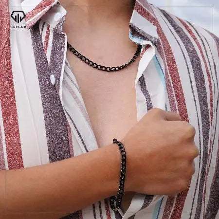 Cadena gruesa + Manilla Negra 754 - Gregor Relojes y Accesorio Ecuador