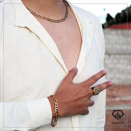 Cadena + Manilla gruesa Dorada 751 - Gregor Relojes y Accesorio Ecuador