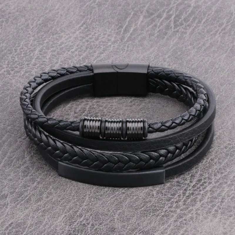 Pulsera cuero negra#1955