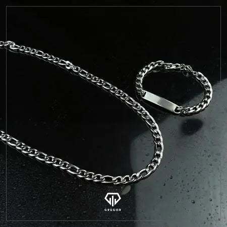 Cadena Gruesa + Manilla gruesa con placa Plateada 750 - Gregor Relojes y Accesorio Ecuador