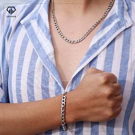 Cadena Gruesa + Manilla gruesa Plateada 751 - Gregor Relojes y Accesorio Ecuador
