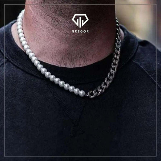 Cadena Perlas y Acero 180 - Gregor Relojes y Accesorio Ecuador