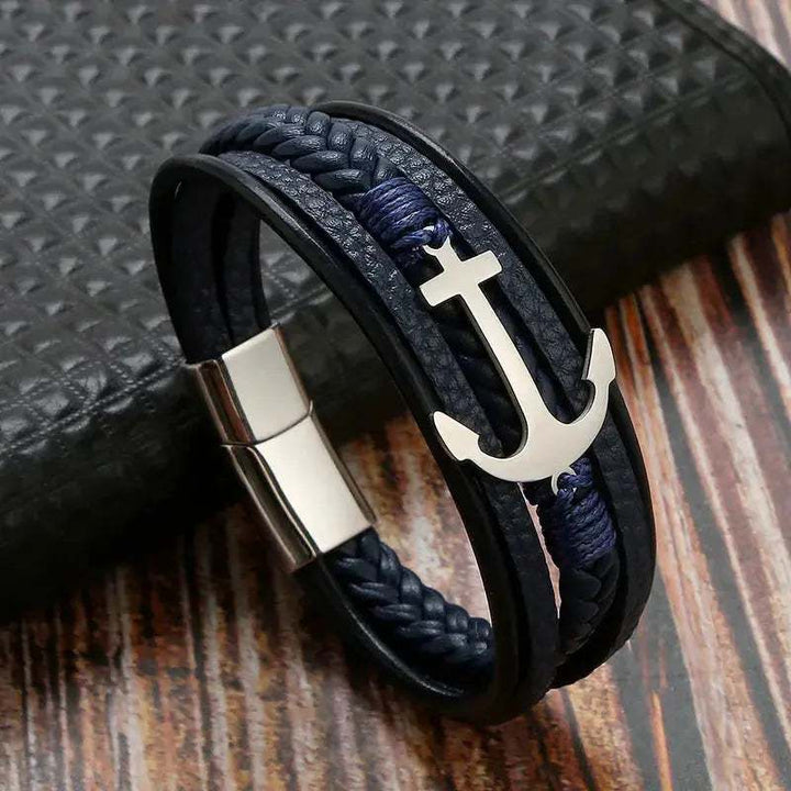 Pulsera cuero ancla azul #3142