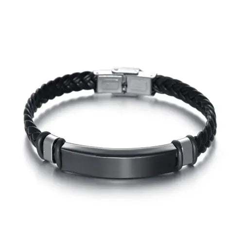 Pulsera cuero placa negra #1219