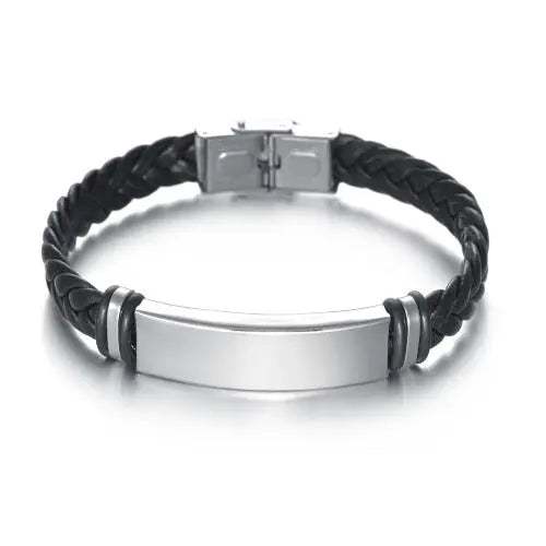 Pulsera cuero placa plata #1218