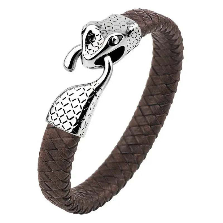 Pulsera cuero serpiente cafe #3136