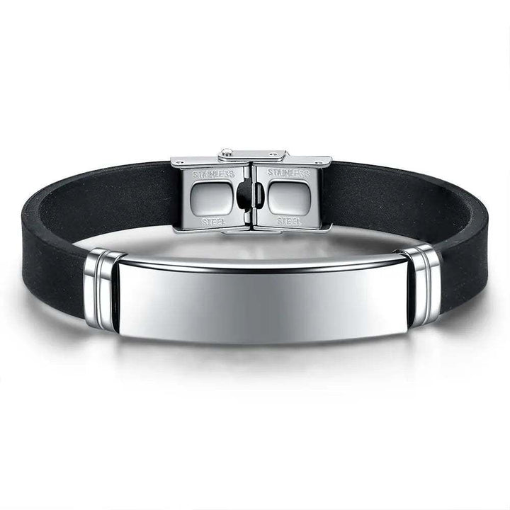 Pulsera goma placa plateada #1243