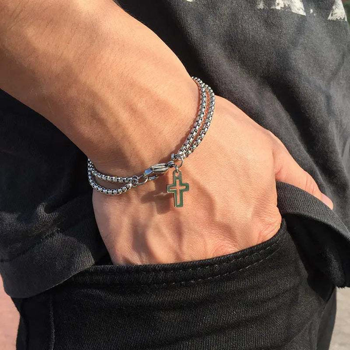 Pulsera Vnox Cruz Plateada #226