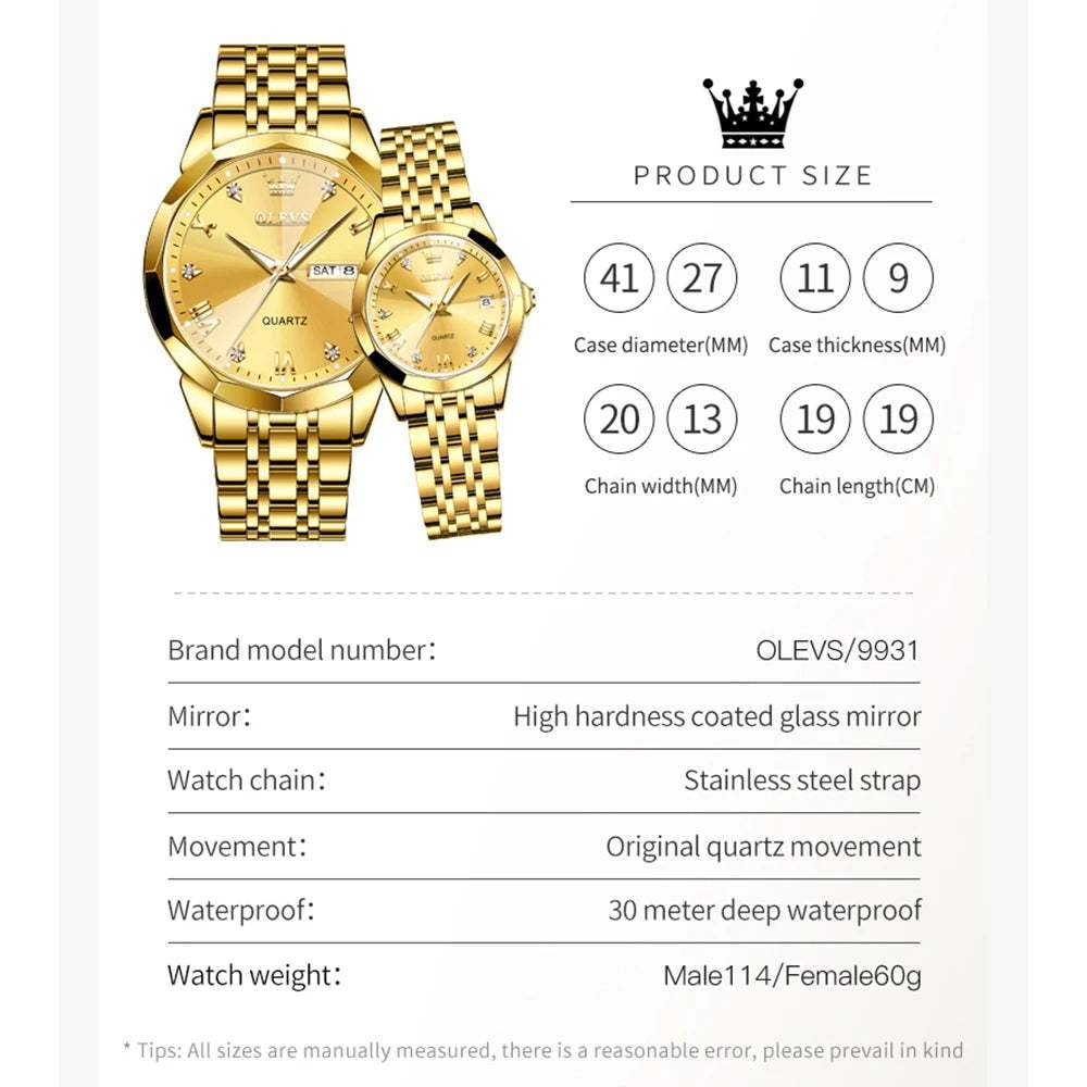 Reloj Pareja Olevs Gold - Gregor Relojes y Accesorio Ecuador